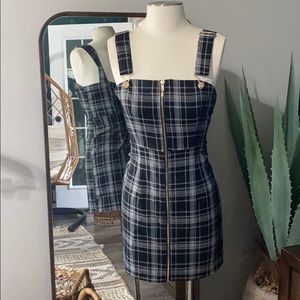 Black and white plaid overall dress
